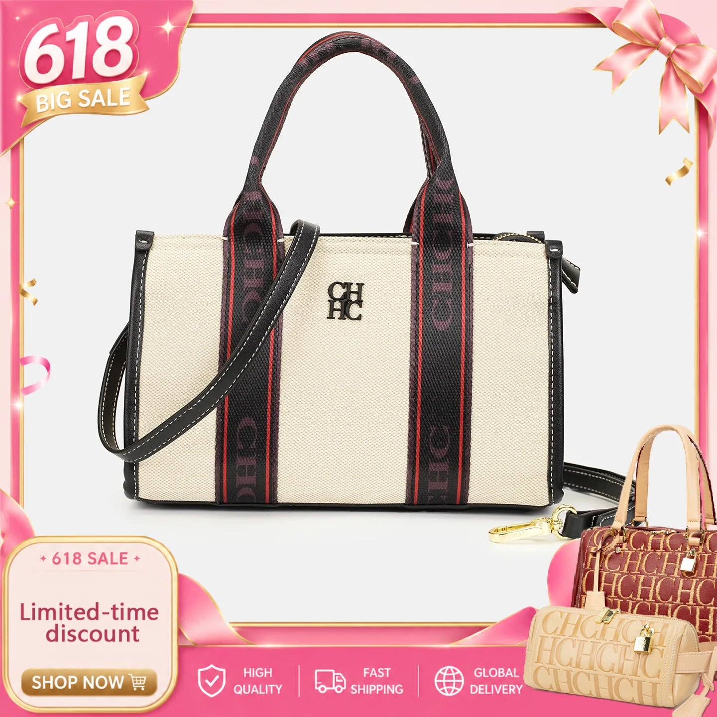 Classic Letter Canvas Tote Bag – Soft Casual Shoulder Handbag for Women in Black & Coffee