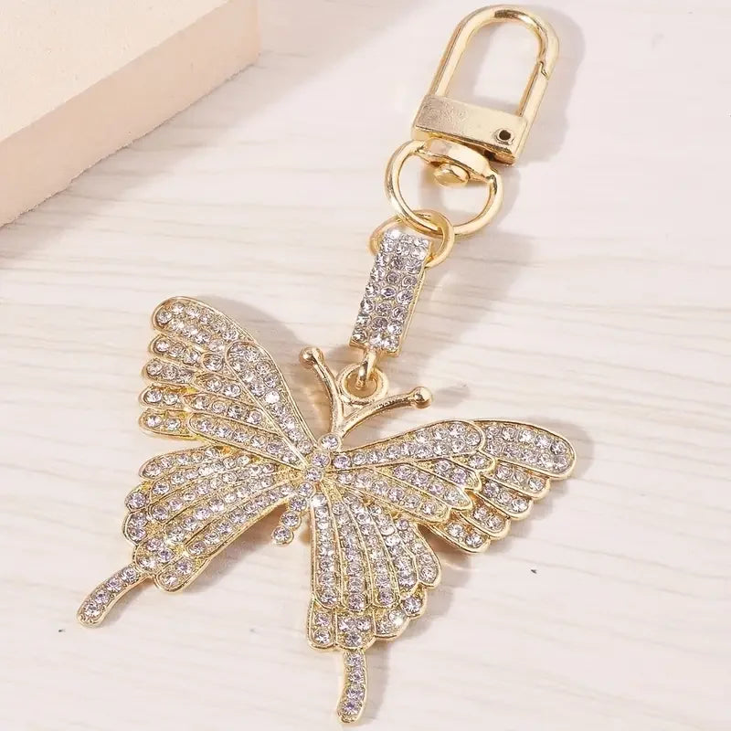Sparkling Rhinestone Butterfly Shaped Keychain Animal Alloy Key Ring Bag Backpack Charm Car Key Pendant Accessories for Women