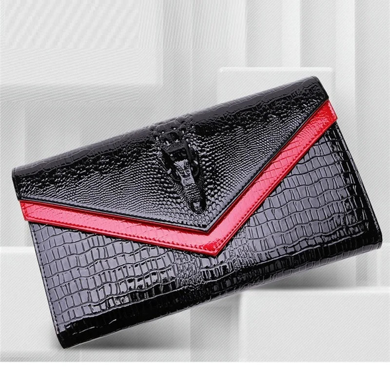 Women's Alligator Pattern Cow Leather Clutch Bag — Luxury Textured Evening Purse & Wristlet
