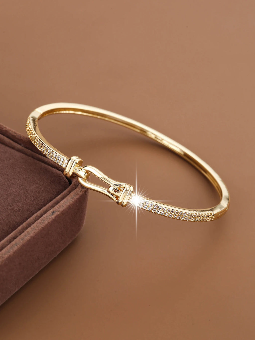 Geometric Cubic Zirconia Bangle Bracelet – Classic Channel-Set Cuff for Women