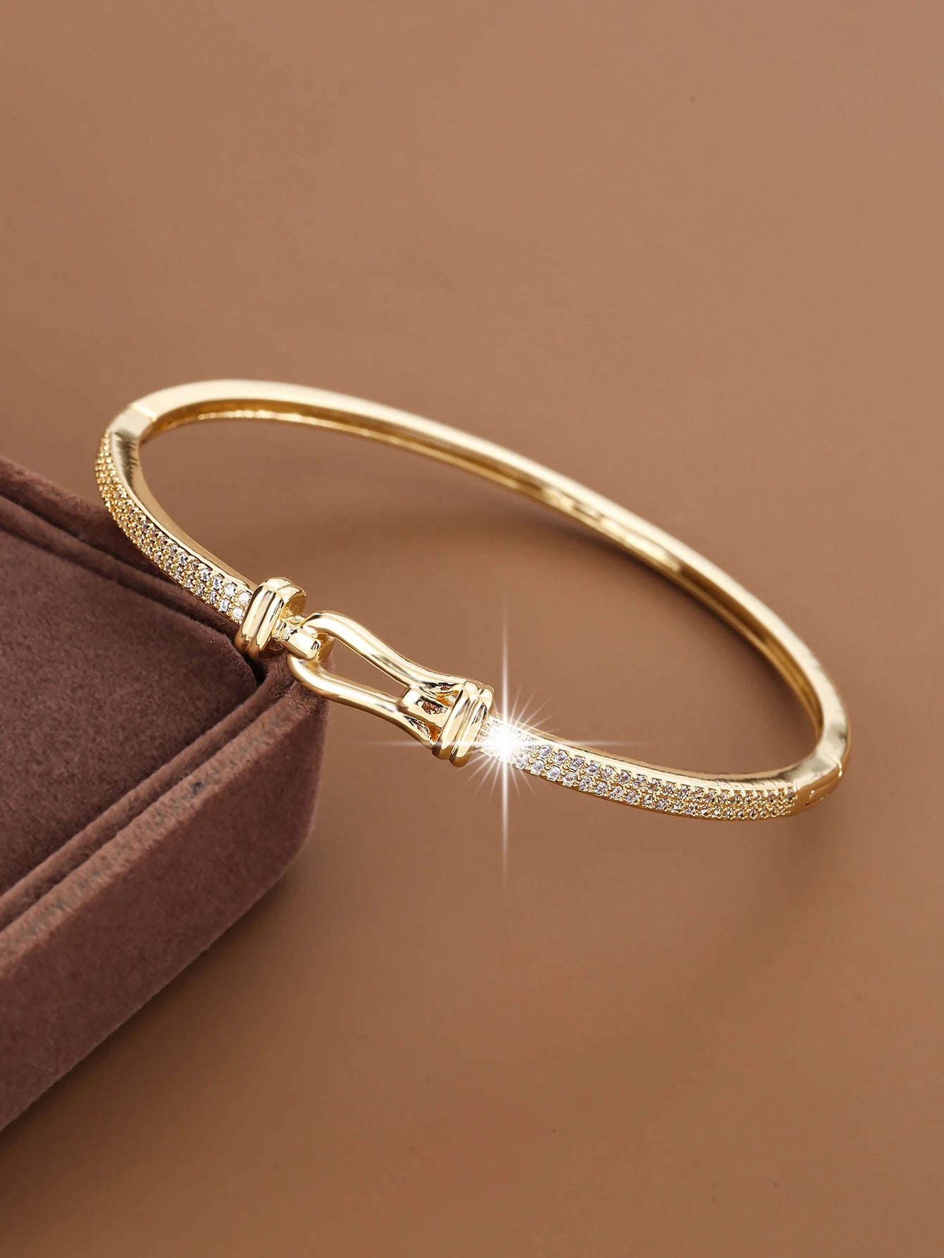 Geometric Cubic Zirconia Bangle Bracelet – Classic Channel-Set Cuff for Women