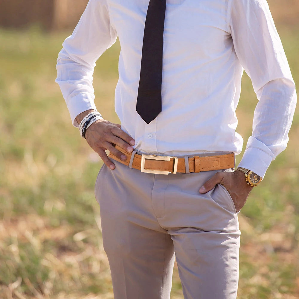 Men's Hollow Automatic Buckle Belt | Genuine Leather Dress & Casual Waist Belt