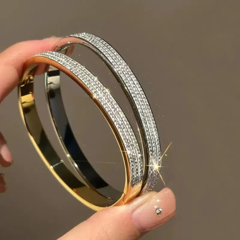 stainless steel Non-Fade Golden Bracelet Female Shiny Zircon Bracelet Light Luxury Half Row Bangle Jewelry gift 2025