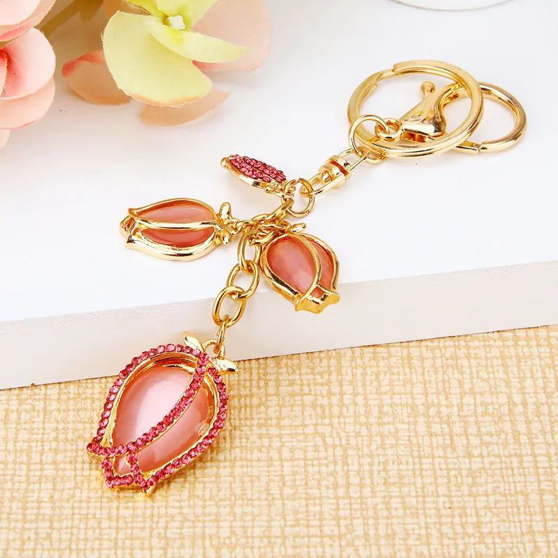 luxury keychains big brand Tulip Car Key Chain with Moonlight Stone car keychains  key ring  ladies motorcycle keychain