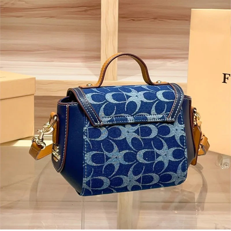Retro Denim Canvas Satchel Bag – Light Luxury Color-Match Shoulder & Crossbody Handbag for Women