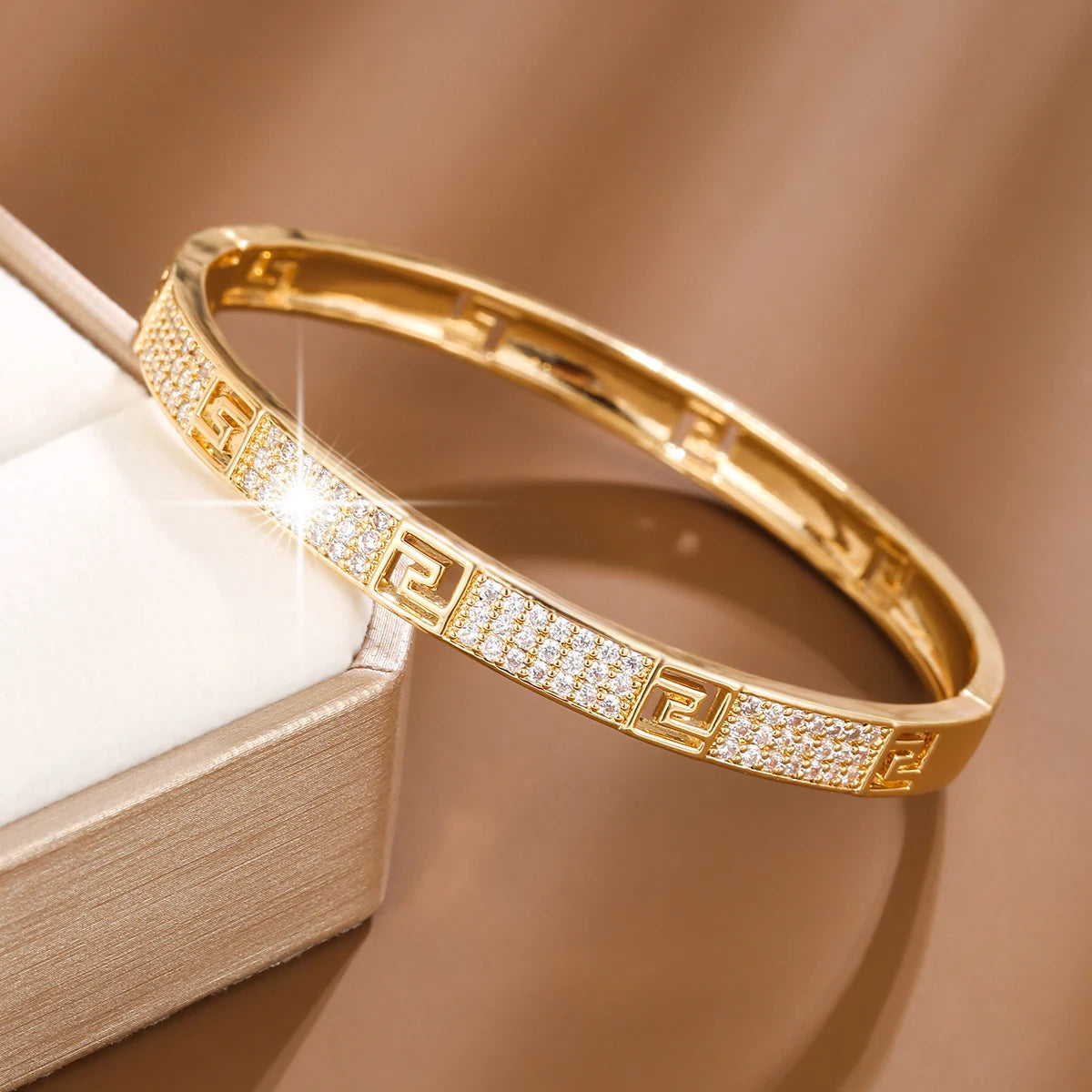 S-Shaped Zirconia Bangle Bracelet for Women