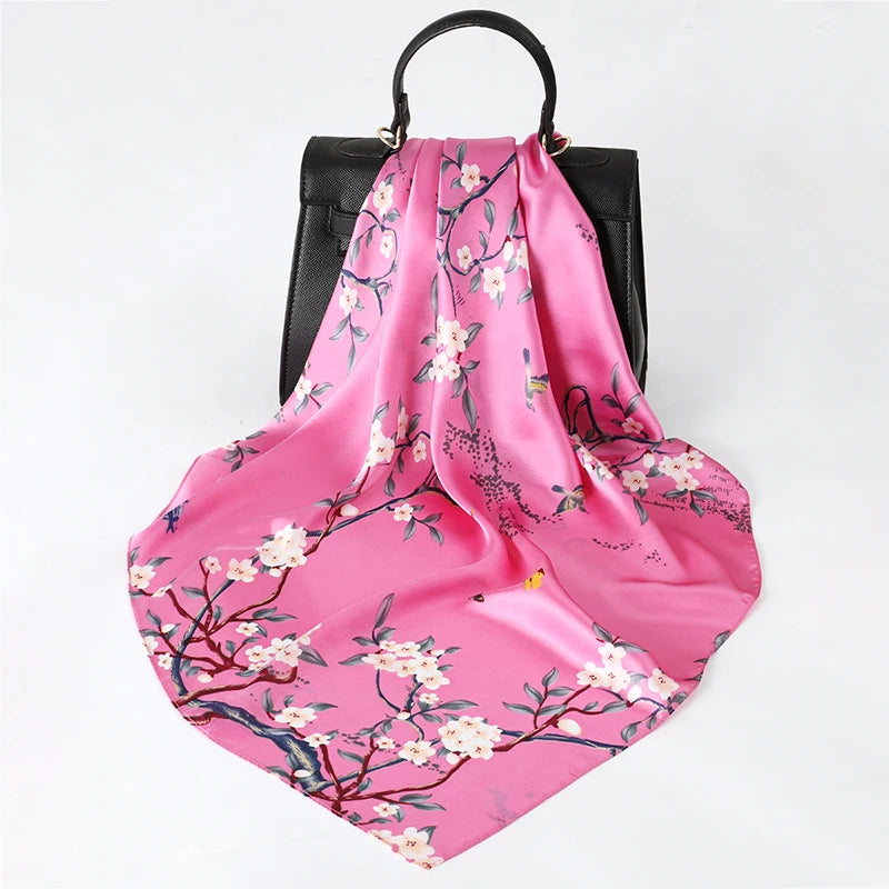 70*70cm Silk Feeling Brand Design Scarf Women Print Shawl Wrap Headkerchief Hijab Female Hair Hand Wrist Bandana Neck Tie
