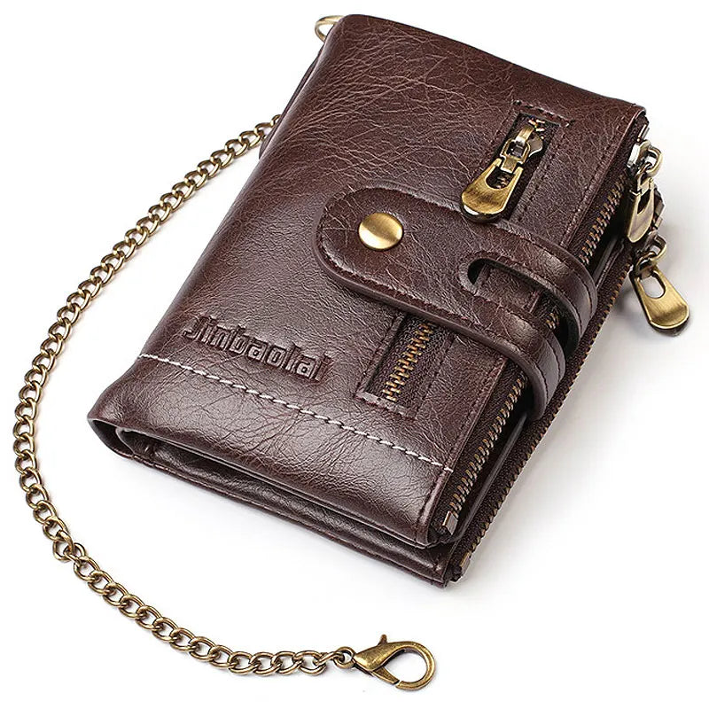 Men's Vintage PU Leather Chain Wallet | Short Card Holder & Coin Purse