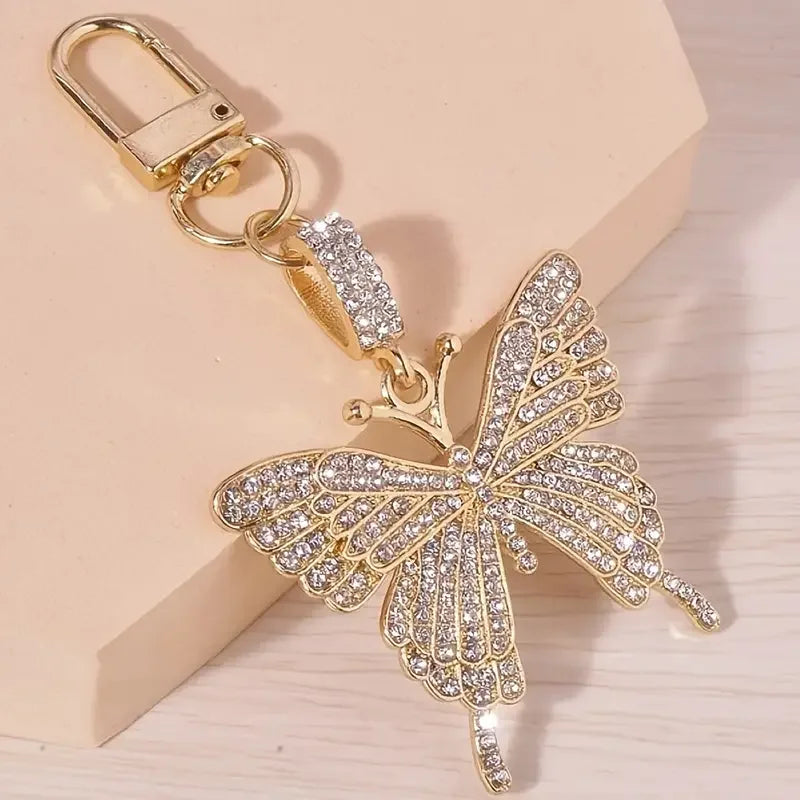 Sparkling Rhinestone Butterfly Shaped Keychain Animal Alloy Key Ring Bag Backpack Charm Car Key Pendant Accessories for Women