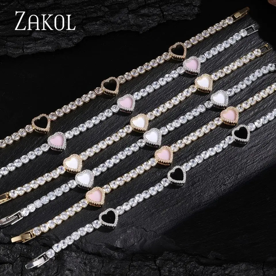 ZAKOL Sparkling Heart Shape Cubic Zirconia Tennis Bracelet For Women Trendy Stackable Wedding Party Daily Jewelry Gift
