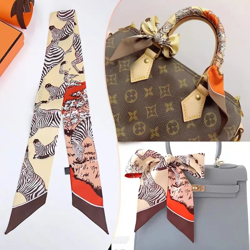 Women's Fashion Twill Ribbon Silk Scarf Versatile Zebra Women's Decorative Small Silk Scarf Bundle Bag Handle Hair Band Handle