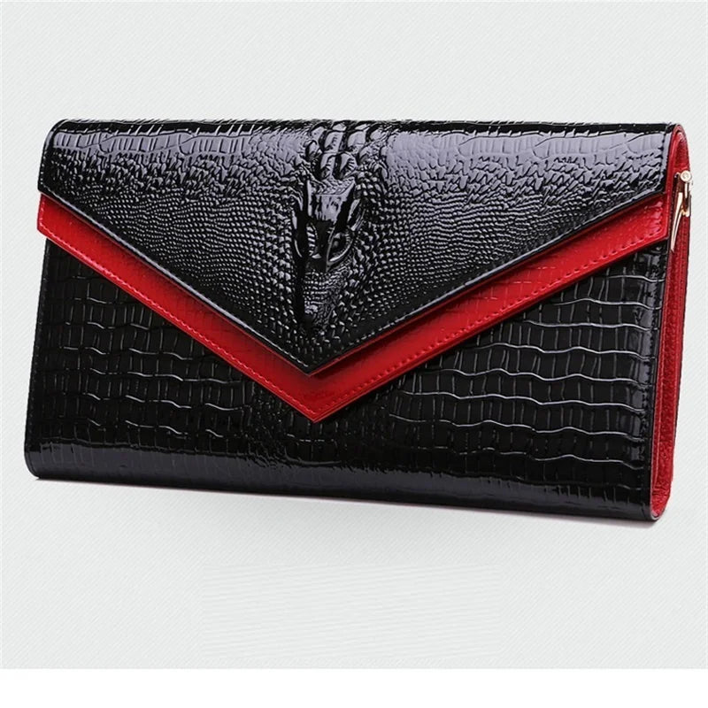 Women's Alligator Pattern Cow Leather Clutch Bag — Luxury Textured Evening Purse & Wristlet