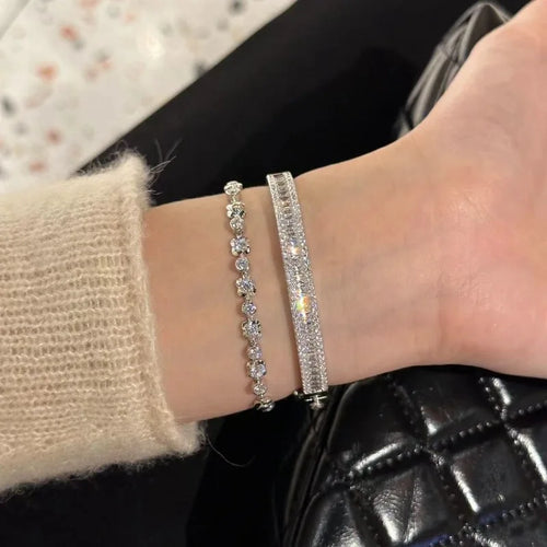 925 Silver Full Diamond Square Bangle for Women