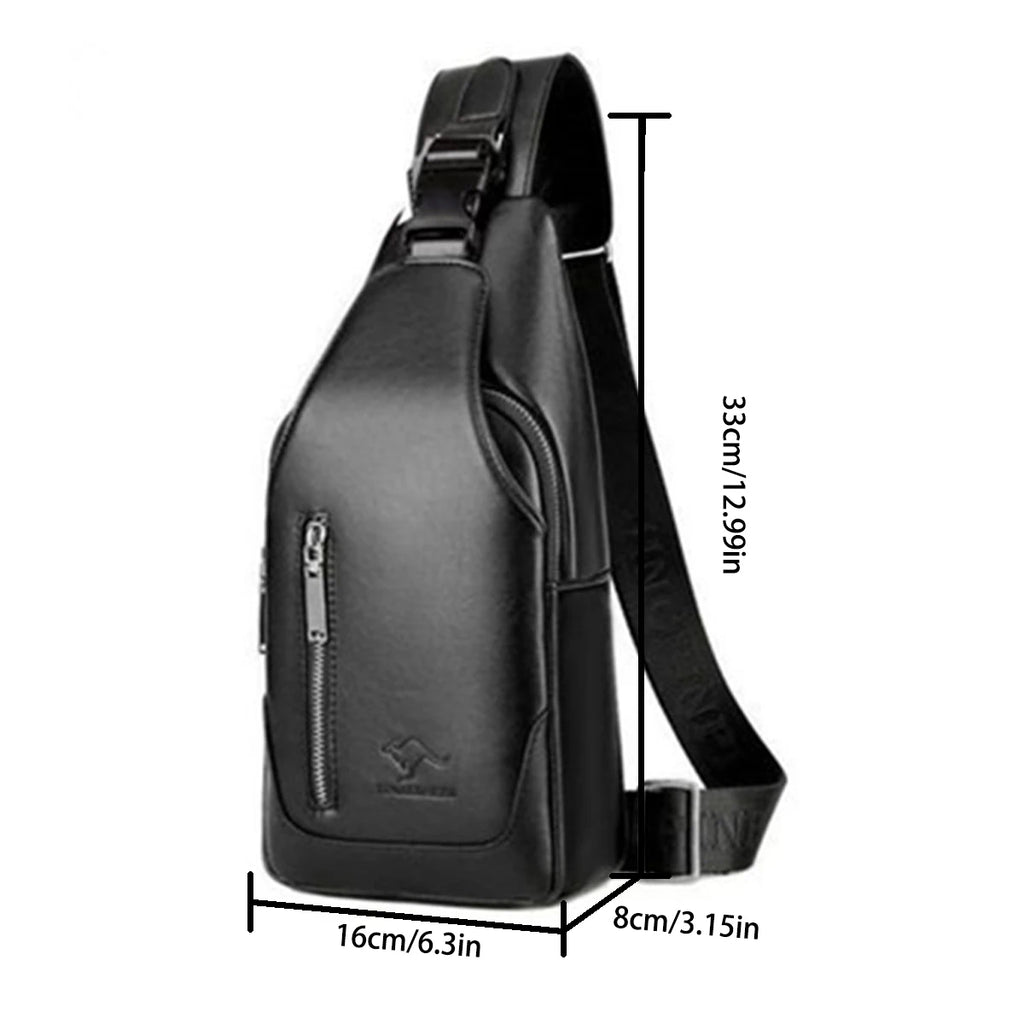Men's Business Casual Chest Bag – USB Port, Multi-Pocket PU Leather Crossbody
