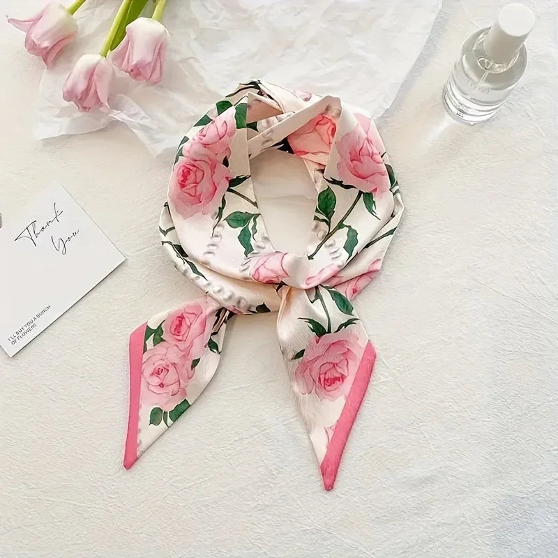 Fashion Printing Flower Long Ribbons Hair Scarf for Women INS Design Silk Headband Long Scarves Ribbon Hair Accessories