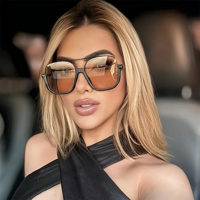 Retro Pilot Metal Sunglasses Fashion Driving Women Square Shades Trendy Ins Popular Brand Design UV400 Sun Glasses