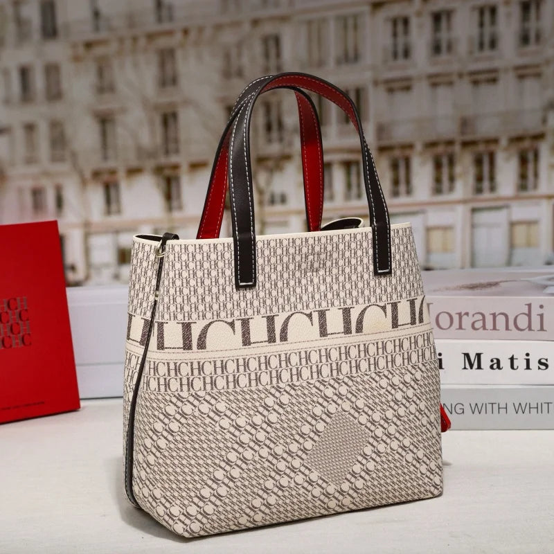 CHCH Women's High-Quality PVC Crossbody Bucket Bag with Classic Letter Print Design, Luxury Large Capacity Handbag