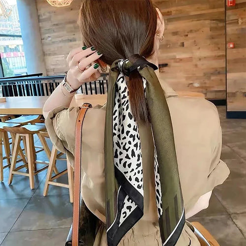 70x70cm Leopard Print Silk Square Scarf | Fresh & Elegant Women's Headwear, Bag & Clothing Accessory