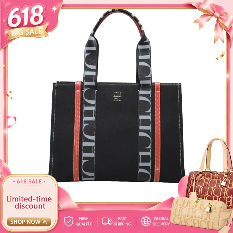 CH Simple Style Square Handbag Fashion Large Capacity 2026 Autumn/Winter New Women's Canvas Shoulder Bag