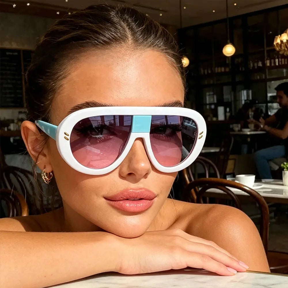 Rivet Oversized One Piece Sunglasses Women Luxury Brand Designer Big Frame Black Leopard Men Shades Punk Shades Red Blue Shield