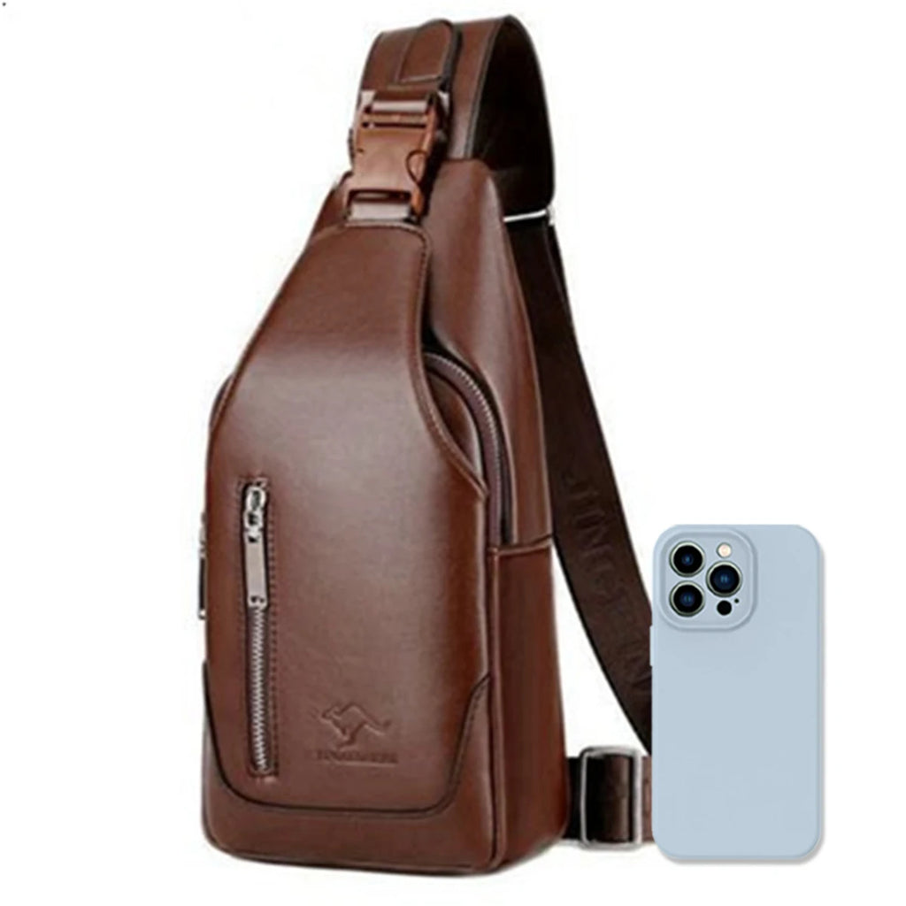 Men's Business Casual Chest Bag – USB Port, Multi-Pocket PU Leather Crossbody