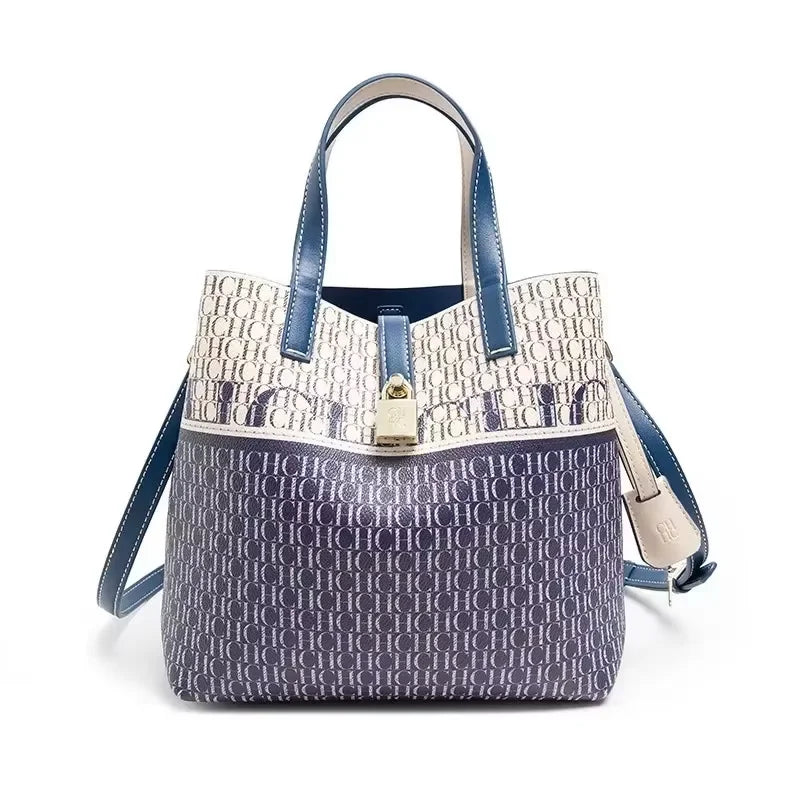CH Luxury Printed Bucket Bag | Metal Lock Shoulder Handbag