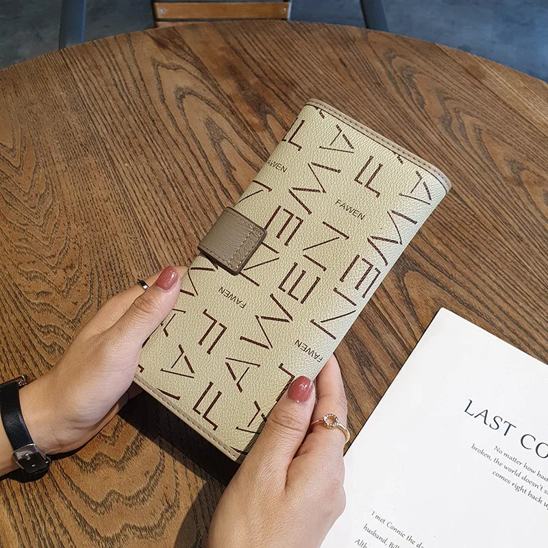 2025 Genuine Leather Women Wallets Letter Print Long Wallet First Layer Cowhide Clutch Bags For Ladies Two-tone Purse Billfold