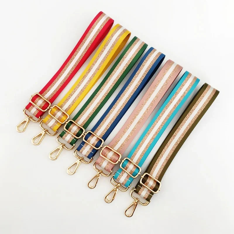 Wide Striped Bag Strap with Gold Hardware – Adjustable Crossbody Replacement Strap