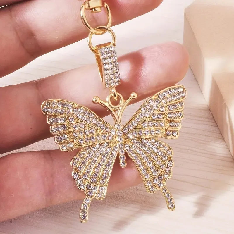 Sparkling Rhinestone Butterfly Shaped Keychain Animal Alloy Key Ring Bag Backpack Charm Car Key Pendant Accessories for Women