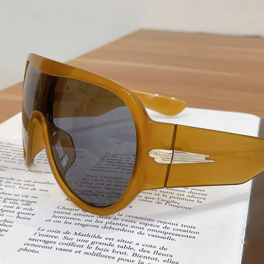 Oversized One-Piece Shield Sunglasses | Vintage Stripe Leg Driving Shades