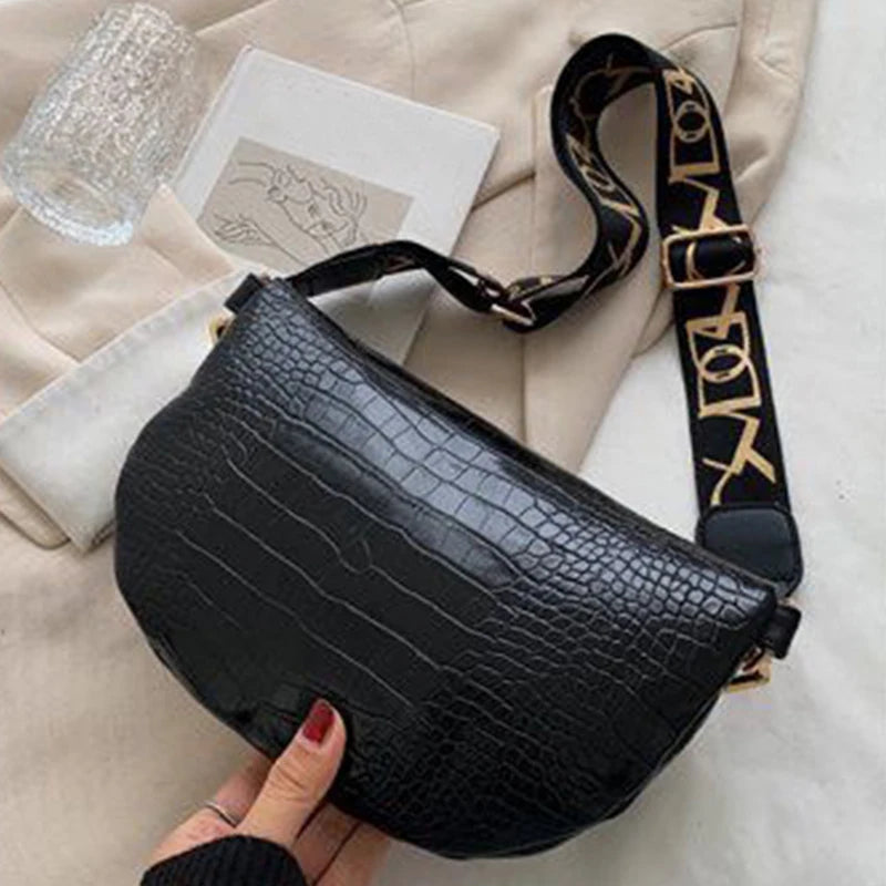 Luxurious Gold-detail Fanny Pack for Daily Outings Stylish Croc-texture Compact Lightweight Versatile Casual Waist Bag
