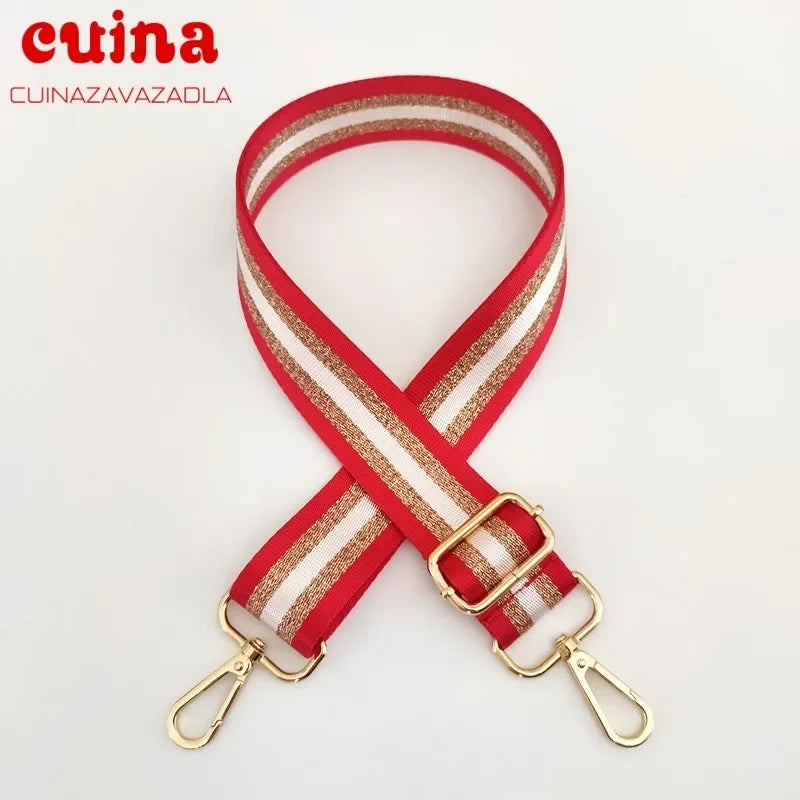 Wide Striped Bag Strap with Gold Hardware – Adjustable Crossbody Replacement Strap