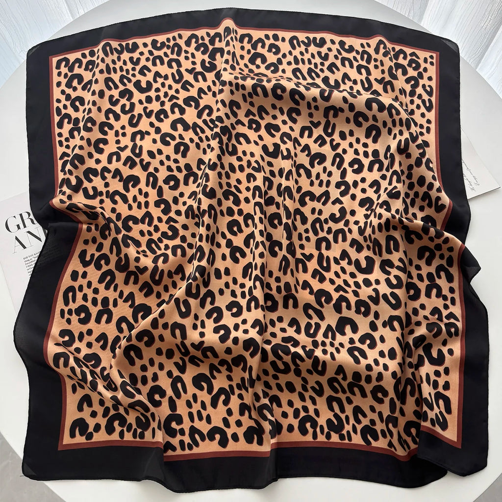 Luxury Floral Print Female Satin Neck Scarf Square Hair Scarves Foulard Head Band Shawls Wraps Neckerchief Bandana Women