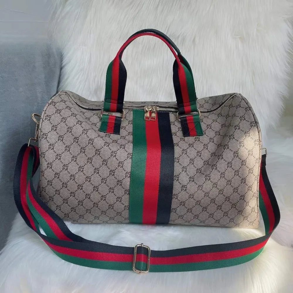 Unisex PVC Travel Tote Bag – Waterproof Striped Shoulder & Crossbody Bag with Multi-Pocket Organization