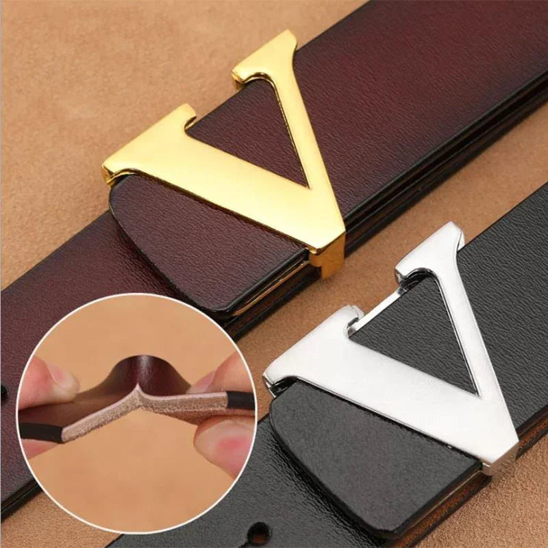 Men's Genuine Leather Smooth Buckle Belt | High Quality Dress & Business Waist Belt
