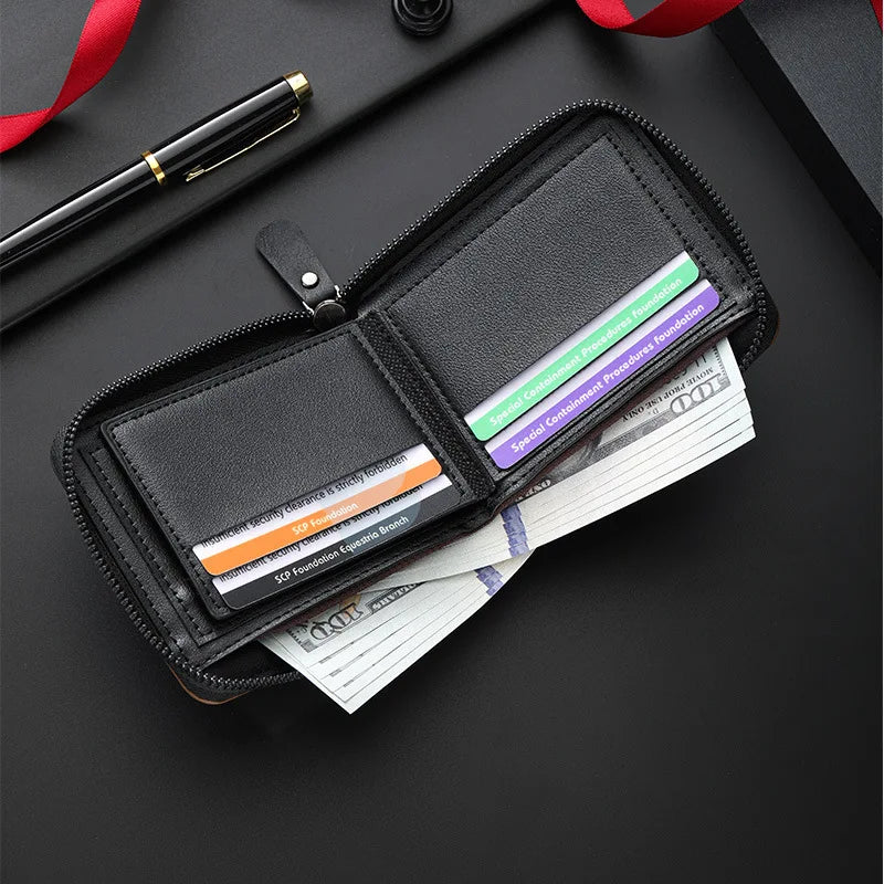 Men Retro Short Wallet Three Fold Splicing Color Design Multifunctional Business Wallet with Hidden Pocket for Daily Casual Use