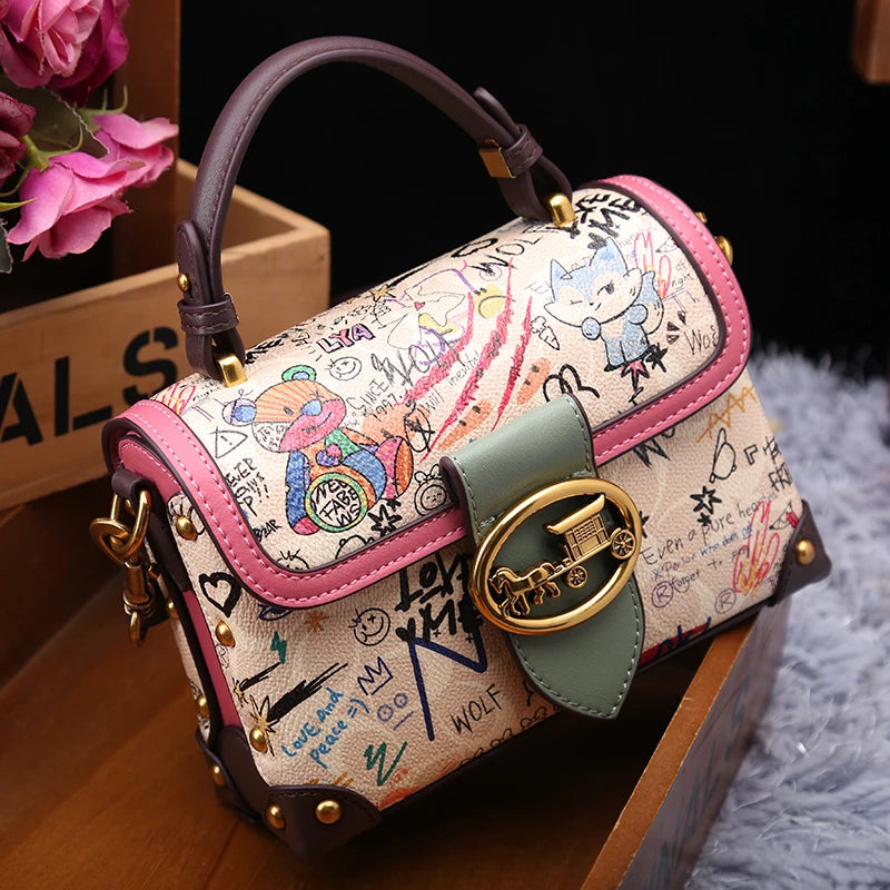 Graffiti Box Square Bag – Premium PVC Satchel Shoulder & Crossbody Handbag for Women