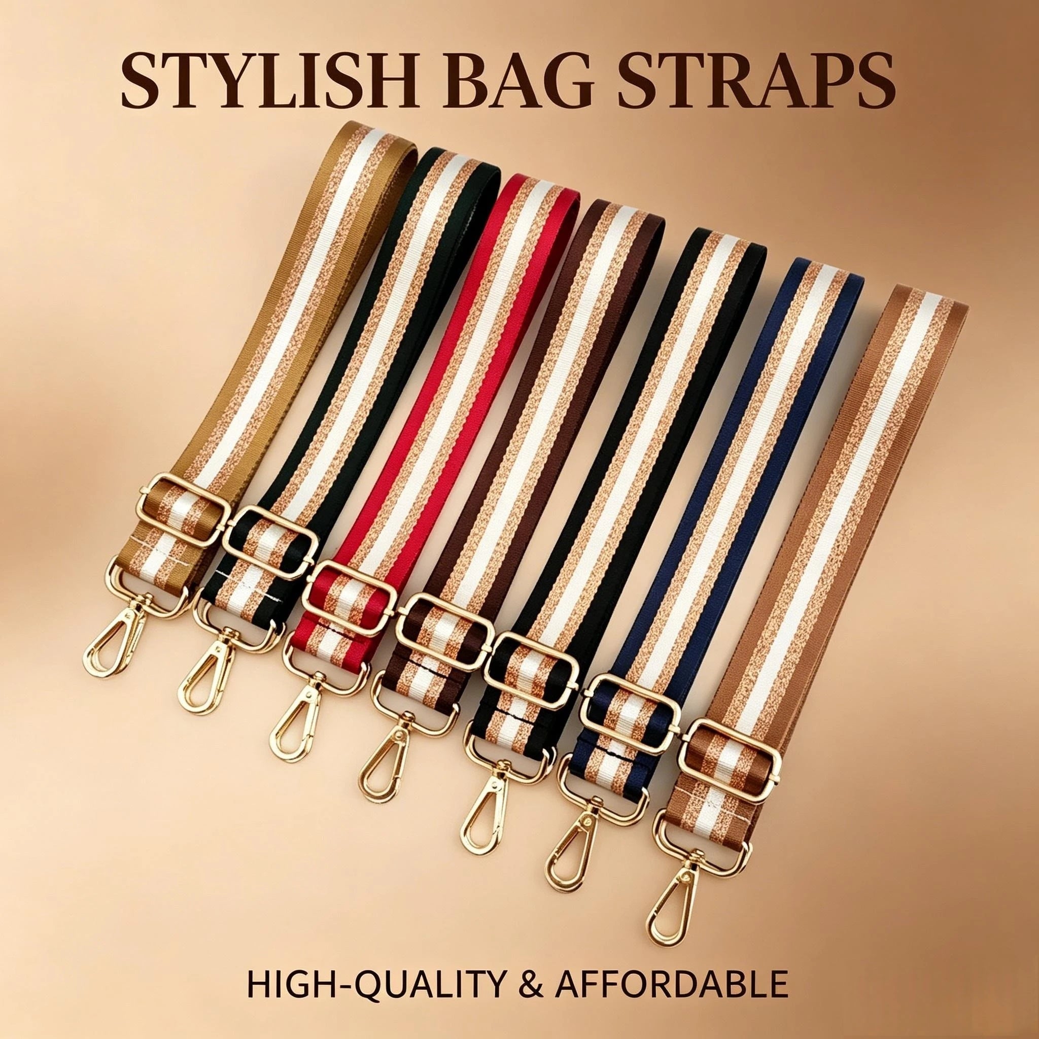 Wide Striped Bag Strap with Gold Hardware – Adjustable Crossbody Replacement Strap