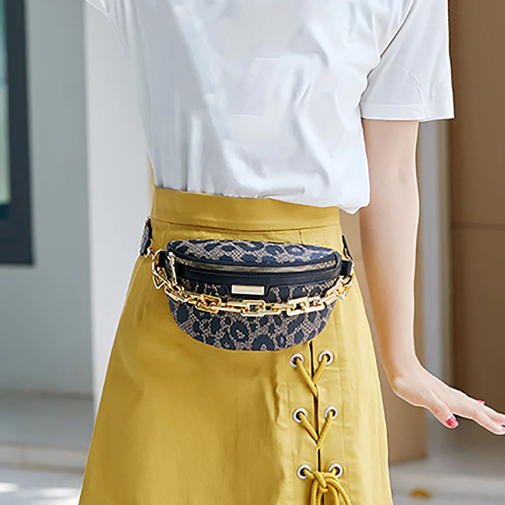 Fashion Leopard Banana Bags for Women Chest Bag Ladies Sling Crossbody Shoulder Bags Chain Waist Fanny Packs Female Phone Purses