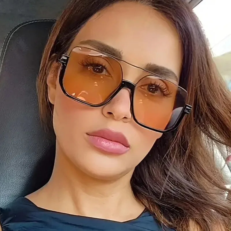 Retro Pilot Metal Sunglasses Fashion Driving Women Square Shades Trendy Ins Popular Brand Design UV400 Sun Glasses