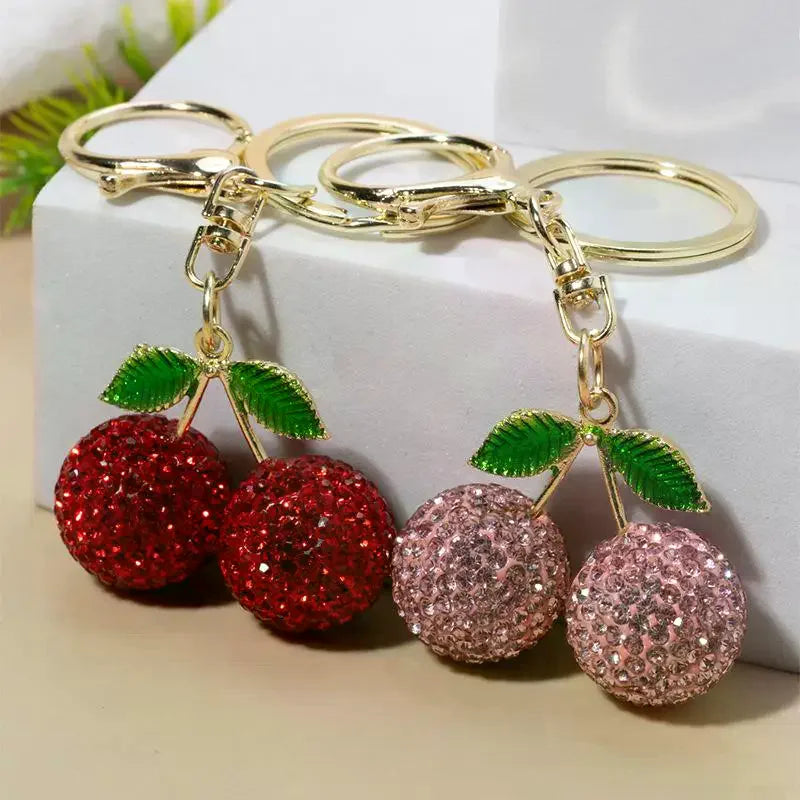Shiny Rhinestone Cherry Crystal Keychain