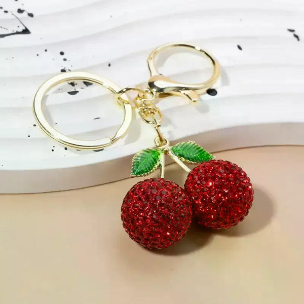 Shiny Rhinestone Cherry Crystal Keychain