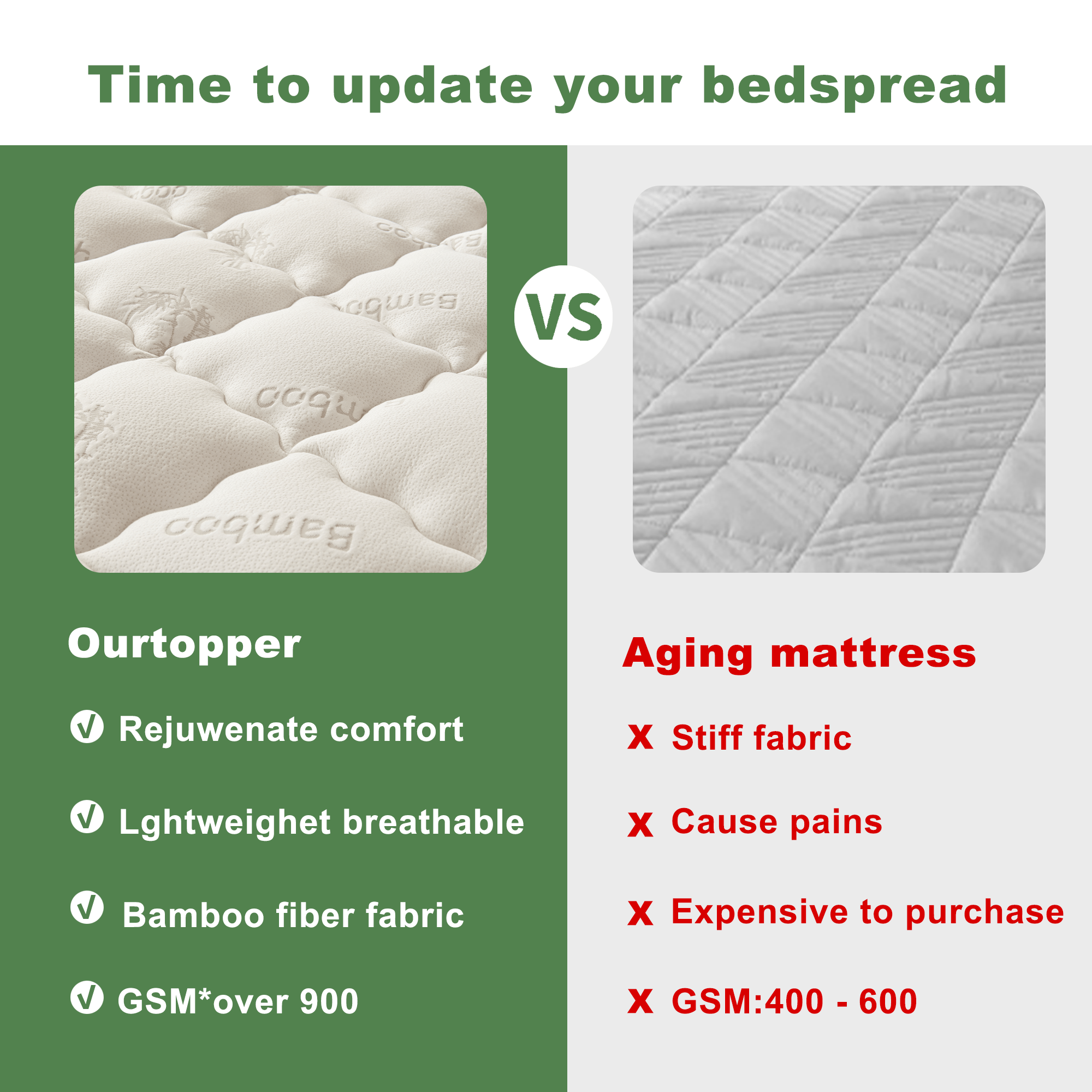 CloudSoft Bamboo Mattress Topper